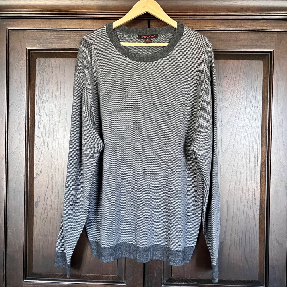 LINEA‎ UOMO Wool-Blend Crew Neck Sweater Mens Sz XL Gray Minimalist Quiet Luxury